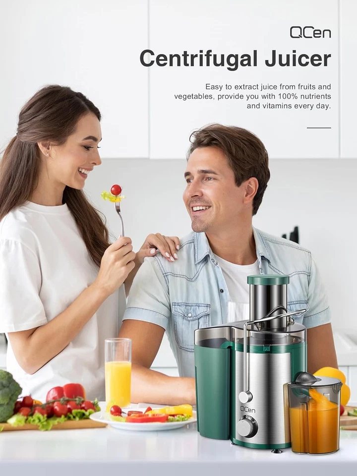 "Máquina exprimidora Qcen KS-500H, extractor exprimidor centrífugo 800 W boca de 3"" - verde" Foto 3 de 4