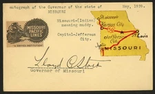 Lloyd C. Stark signed autograph 39th Governor of the U.S. Missouri Post Card