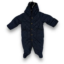 Ralph Lauren Hooded Barn Bunting Baby Quilted Snowsuit  Newport Navy Blue 3M