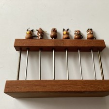Set Of 6 Vintage Cocktail Olive Picks With Wooden animals tops  stand cute 