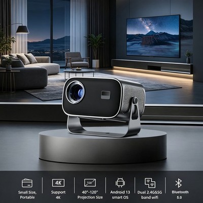 Small Portable 4K Projector Android 13 Smart WiFi Bluetooth Home Cinema