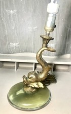 Vintage Koi Fish Brass Jade Lamp 