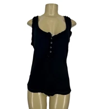 We The Free Free People Large Women Tank Top Black Distressed Raw Edge U23