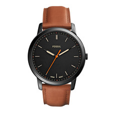 Fossil Minimalist Quartz 3H Black Dial Brown Leather 44mm Men's Watch FS5305
