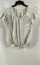 Max Studio NWT Women's Ivory Black Heart Print Ruffle Sleeve Blouse Sz S