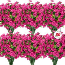 Roberly 20 Bundles Artificial Silk Flowers for Outdoors, Fuchsia
