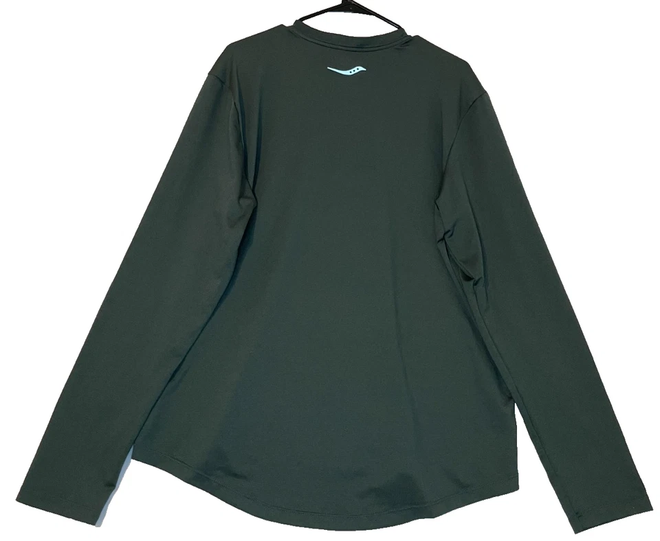 Top deportivo grande verde oliva Saucony Hydralite manga larga cuello redondo para hombre Foto 3 de 4