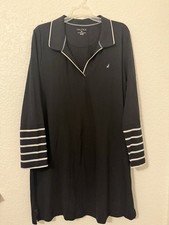Nautica Women's XXL Sustainably Crafted Black Striped Long Sleeve Polo Dress