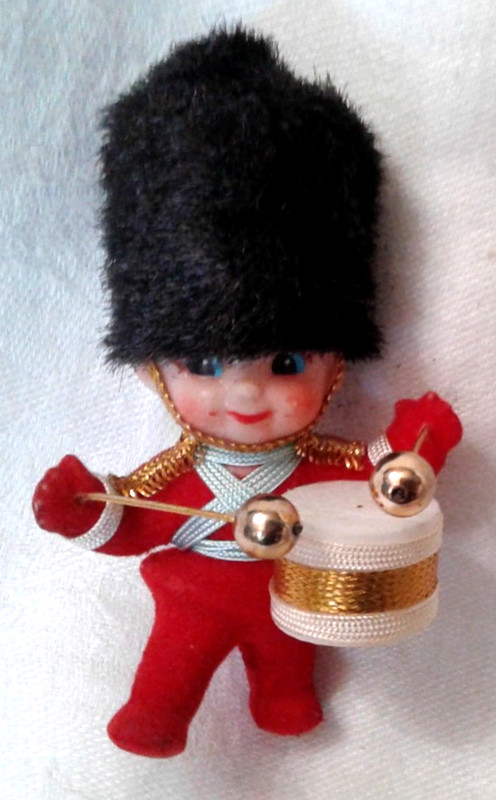 Vintage Hard Plastic, Fur & Flocked Drummer Boy Ornament