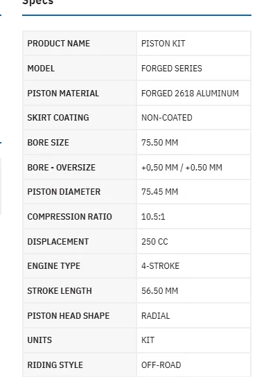 NUEVO KIT PISTÓN FORJADO WISECO 84-85 HONDA XR250R XL250R .5MM (.020") OVERSIZE Foto 2 de 2