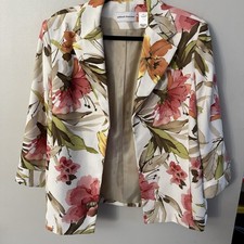 Vintage Alfred Dunner Women  s Floral Blazer Size 14 Multicolor 3/4 Length Sleeve