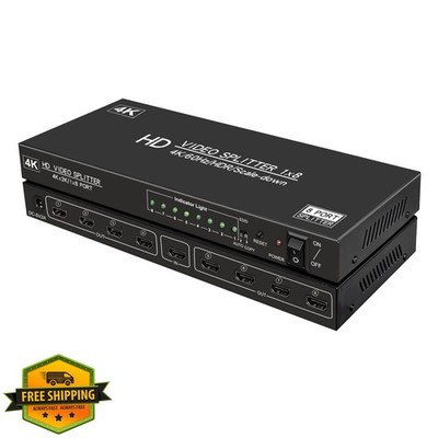 4K 1x8 HDMI Splitter 2.0 18Gbps 8 Port 4:4:4 HDR10 3D Mirror Screens PS5 Xbox