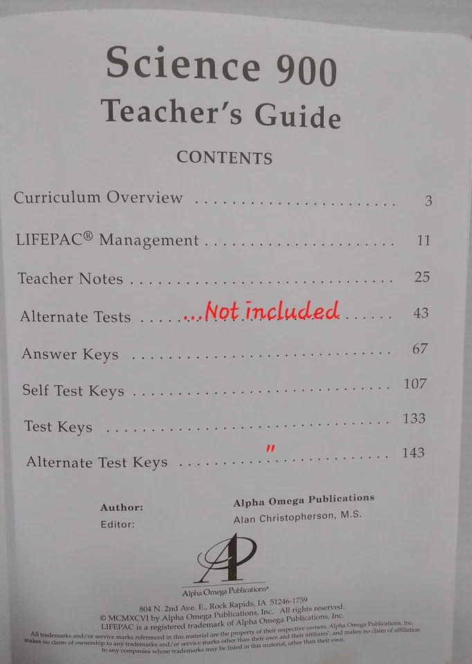 Lifepac AOP Science Grade 9 Teacher's Guide- No Alternative Tests - Image 3 of 3