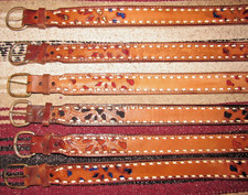 Vintage Western C M Co Buckstitch Inlay Leather Belts 6 pc Size 28 NEW
