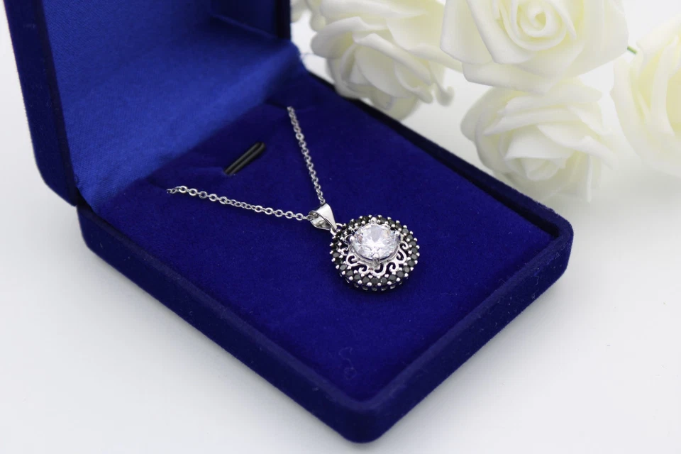 Zirkonia Kette Damen 💎 Silber Anhänger Rund ✨ Elegante Halskette Geschenk 🎁 - Bild 4 von 4