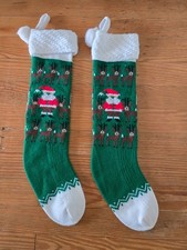 Christmas Stockings Knit Santa Claus Reindeer Set of 2 Vintage