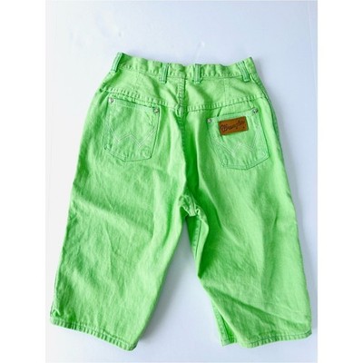 Vintage 70s 80s Wrangler Lime Neon Green High-Rise Bermuda Shorts Cotton Denim