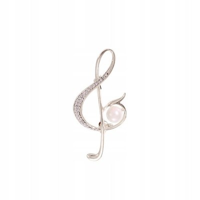 PINETS Silberne Violinschlüssel-Brosche mit Zirkonen