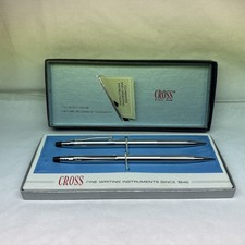 Vintage 1976 Set Cross 3501 Chrome Ball Point Pen Mechanical Pencil