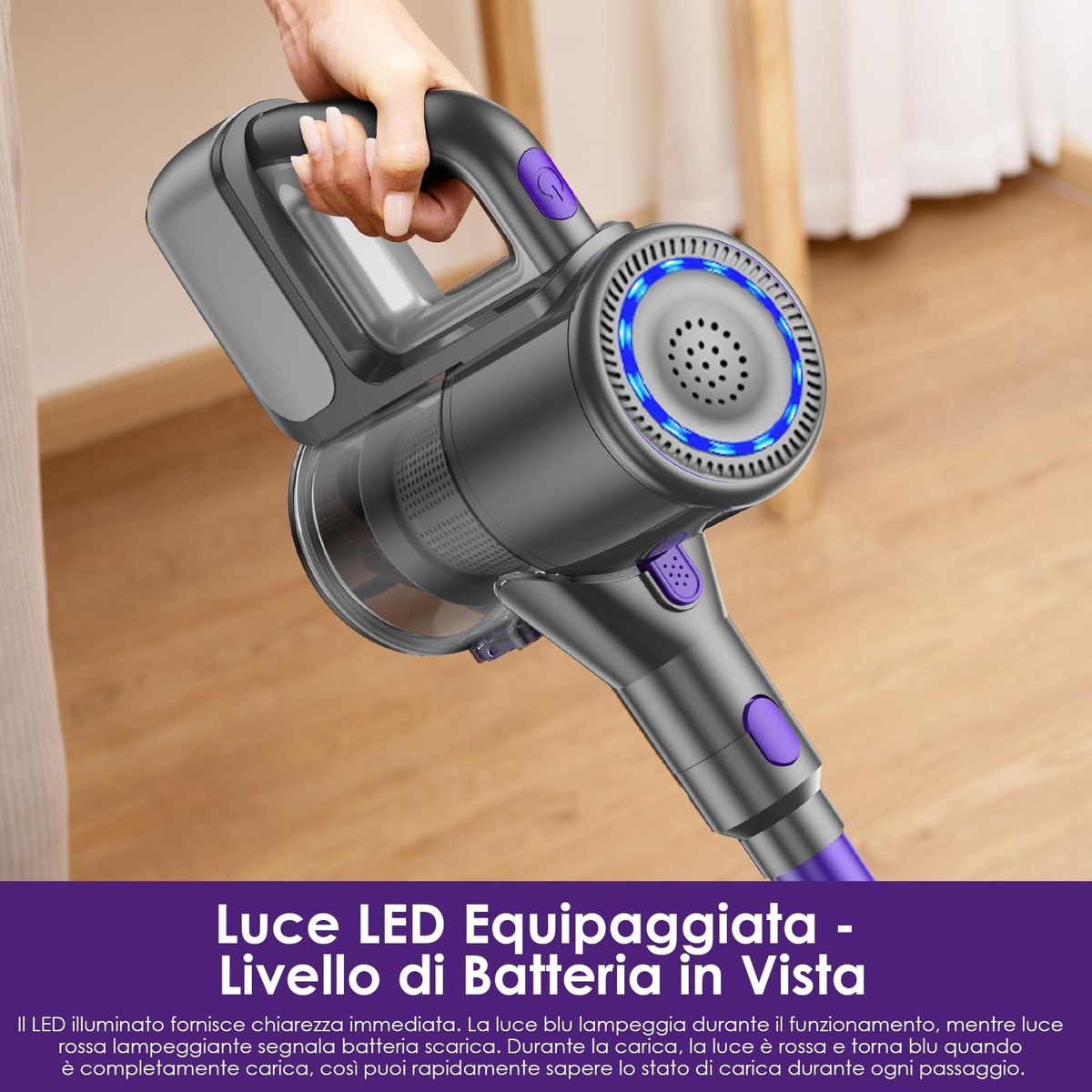 Aspirapolvere Senza Fili Suirviz U8 - 40Kpa, Autonomia 35min, Luce LED, Leggero - Per Peli Animali - Foto 7