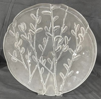 Hoya Crystal Pussy Willow 12.5  Plate Platter Satin Frosted Free Form Edge