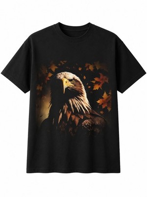Adler im Herbst Vogel Herren T-Shirt schwarz 100% Baumwolle Wildlife Grafik Tee
