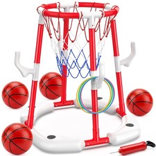 Floating Pool Basketball Hoop, 2-in-1 Basketball Pool Toys for Kids with 4 Ba...