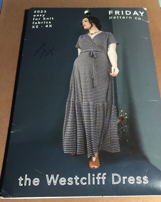 Friday Pattern Co 023 Misses Westcliff Dress XS-4X Knit Fabrics Sewing Pattern