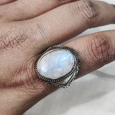 RAINBOW MOONSTONE JUNE BIRTH 925 STERLING SILVER OTTOMAN ARABIC HEAVY MANS RING