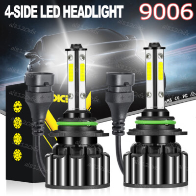 Pair 4-Sides 9006 HB4 2400W 360000LM LED Headlights Kit Hi/Low Power Bulbs 6000K
