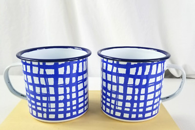 Vintage Dayton Hudson enamelware mugs 1997 Summerplace blue white camping Picnic