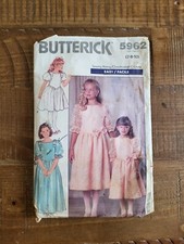 Vintage Butterick 5962 Girls Formal Bridal Flower Girl Dress Size 7 8 10