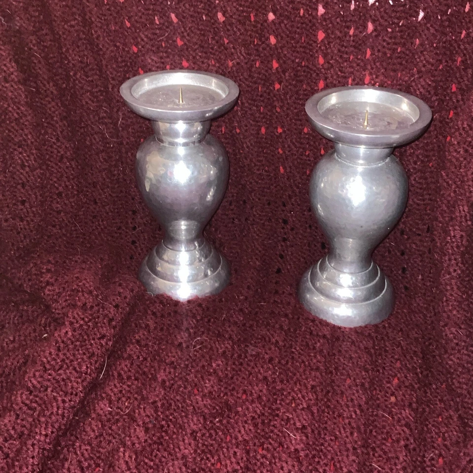 Pair Of Hammered Silver Pillar Candle Holders - Image 3 of 4