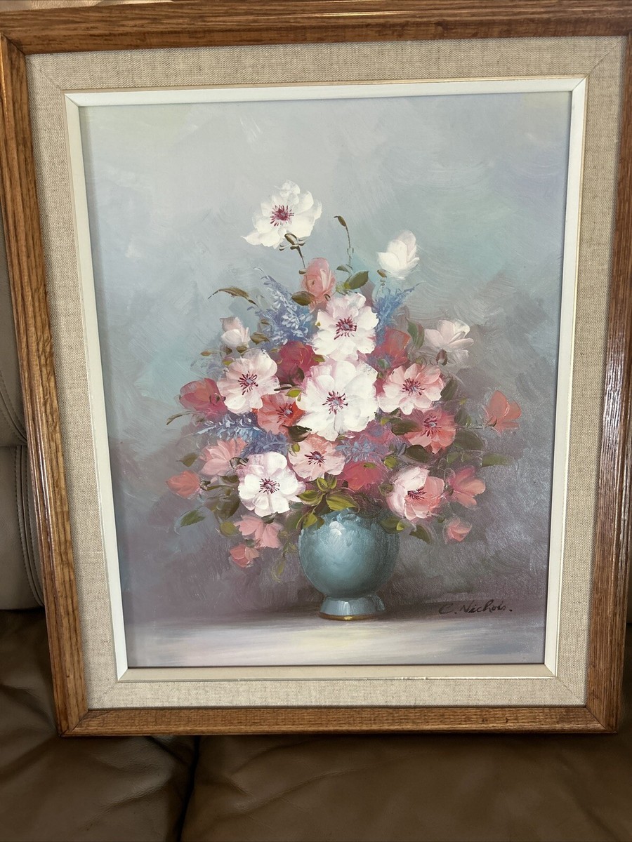 C. Nichols Vintage Oil Flower Painting Framed and Matted 25 1/2