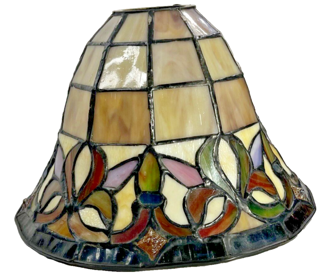 Stained Glass Lamp Shade Bell Light Cover MCM Tiffany Style Turtleback 1.5 Top