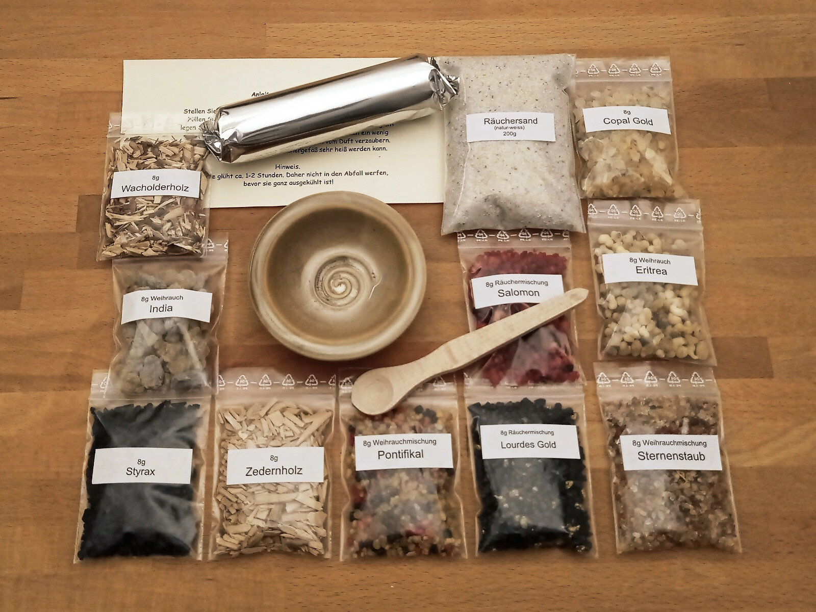 Räucherset 16 tlg. Räucherkohle Weihrauch Räucherschale Spirale