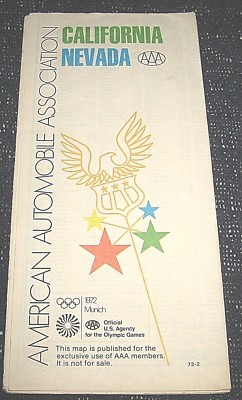 Vintage 1972 AAA California Nevada Map-Munich Olympics Game Official U.S. Agency
