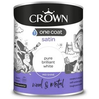 Crown One Coat Satin Pure White Paint Wood & Metal Interior Exterior 750ml
