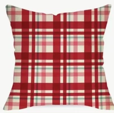 Candy Cane Plaid Christmas Linen Throw Pillow Cover Winter Holiday Home Decor