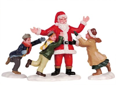 Lemax FATHER CHRISTMAS! Set of 3 #62252 Christmas Caddington Village RETIRED NEW
