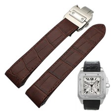Brown Strap Band for Santos Chronograph XL Cartier 24.5mm In Printed Croco