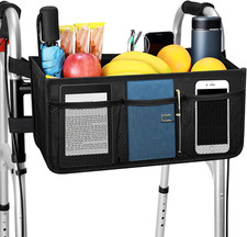 Upgraded Dotday Walker Basket with Cup Holder, Foldable Walker Bag with Large Ca