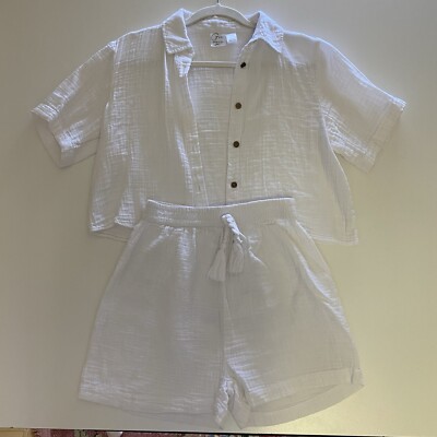 Japna Goa White Cotton Top Shorts Set Womens XS Beach Resort Outfit Boho