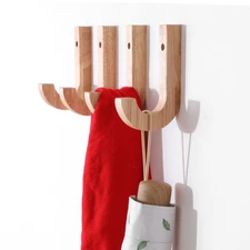 Oak Wood Hook Wall Mounted Coat Hat Key Rack J Shape Organizer Home Decoration