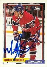 Mathieu Schneider autographed Hockey Card (Montreal Canadiens) 1992 Topps #253
