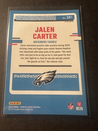 2023 Panini Optic Jalen Carter #281 Rated Rookie Pink Prizm Philadelphia Eagles - Picture 2 of 2