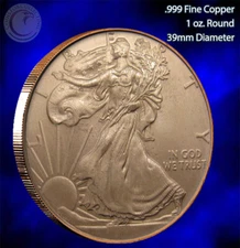 "Walking Liberty" 1oz .999 Copper Beautiful Round Semi Gloss