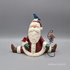 VTG Split Leg Santa Figurine 6.5" w/ Cardinal Bird and Birdhouse Cute Multicolor