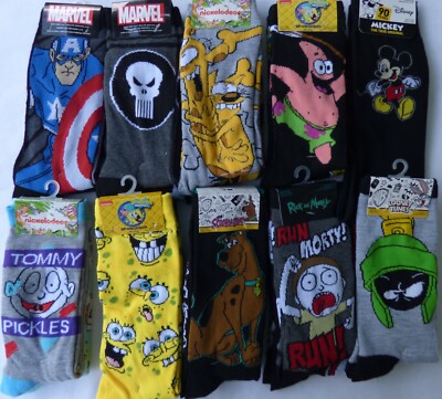 Crazy Novelty Mens Crew Socks 2 PACK Disney Nickelodeon Star Wars Muppets & MORE