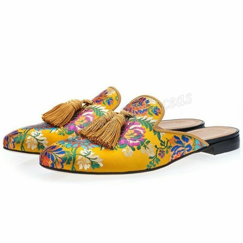 Men Embroidery Floral Slippers Classic Summer Mules Round Toe Leisure Comfy - Picture 5 of 10